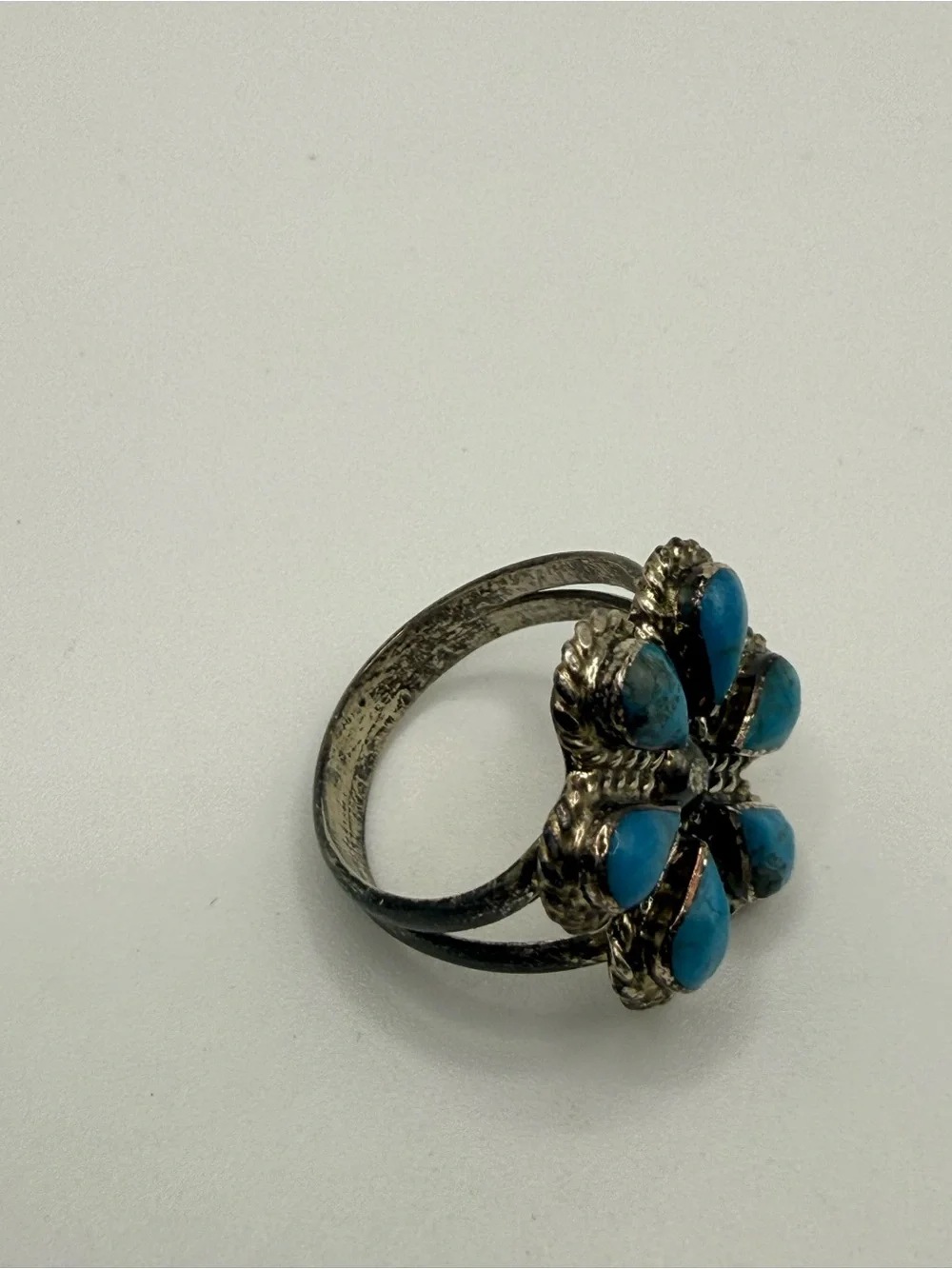 Native‎ American Sterling Silver Turquoise Flower Ring MGD Mary Grace Design sz6